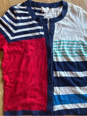 kate spade Colorblock Striped Kids Cardigan in Red, Navy, White & Teal